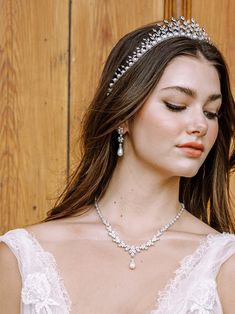 EDEN LUXE Bridal Necklaces Necklace and Earrings MADISON Simulated Diamond and Pearl Drop Necklace Pearl Drop Bridal Earrings, Demetrios Bridal, Drop Bridal Earrings, Earrings And Necklace Set, Pearl Drop Necklace, Zirconia Necklace, Gown Photos, Cubic Zirconia Necklace, Necklace Clasps