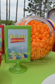 Cheese puffs, the perfect snack for a Toy Story party!  See more party ideas at CatchMyParty.com!  #partyideas #toystory Planet Party