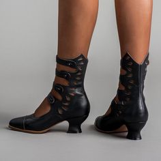 Colette Button Boots are incredible reproductions of true antique boots, featuring intricate cutout detailing and four straps closing with real buttons - no zippers here! To adjust each strap to fit you perfectly, simply move the buttons. Colettes are available for PRE-ORDER. Estimated Delivery Date - April 2022. Pre-order shoes are not yet in stock and will begin shipping after they arrive in April 2022, along with anything else in your order. If you wish to order an in-stock item and want to r 1800s Shoes, Edwardian Boots, 20s Shoes, Shoe Wax, Edwardian Shoes, Cat Pillows, Steampunk Character, Bohemian Jewels, Witchy Style