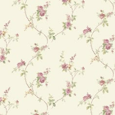 a floral wallpaper with pink flowers and green leaves on the top right hand corner