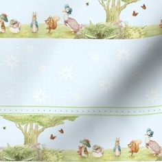 an image of a wallpaper with animals and trees on it's border in pastel colors