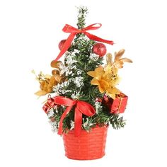 a red basket filled with lots of different types of flowers and christmas decorations on top of it