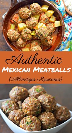 meatballs and potatoes in a bowl with the words albondigas mexicanas