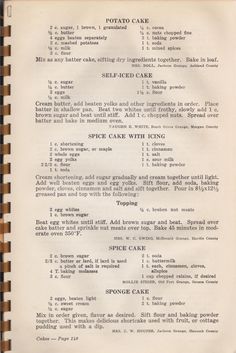 an old recipe for potato cake with instructions