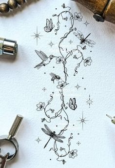 Dragon Fly Sleeve Tattoo, Beautiful Unique Tattoos For Women, Tattoo Ideas For Ribs For Women, Tattoo With Words And Design, Pearl Necklace Tattoo Ideas, Whimsical Floral Tattoo, Unique Animal Tattoos For Women, Pretty Tattoos For Women On Arm, Flower Tattoo Fillers Sleeve