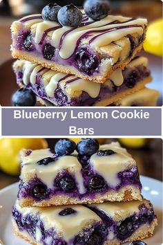 blueberry lemon cookie bars stacked on top of each other