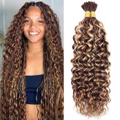 PRICES MAY VARY. 🧡💛Hair Material: water wave Bulk Human Hair for Micro Braiding No Weft is made with 100% Raw and Unprocessed 12A Brazilian Virgin Human Hair. Cut off from one Young Donor Directly. Full Cuticle Intact and Aligned in the same direction. It's clean and soft, natural and healthy, bouncy and glossy, full and thick. 🧡💛 Length and Weight: The length of water Wave Bulk Human Hair Wet and Wavy is from 14 inch to 26 inch, and the weight is 100g per pack. If you like full head braids, Adding Extensions To Curly Hair, Foxylocks Hair Extensions, Boho Hair 2022, Human Hair Crochet Braids Hair So Fly, Wavy Human Braiding Hair, Best Synthetic Hair For Braids, Brades Hair Extensions, Sew In Braid Pattern For Long Hair, Bohemian Locs Human Hair