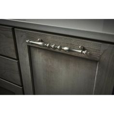 an image of a kitchen cabinet with knobs and handles on the door handle bars