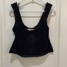 Nwt Black Knit Crop Top. Fitted Black Textured Knit Top, Black Stretch Knit Top With Textured Knit, Black Stretch Knitted Tops, Black Stretch Textured Knit Top, Black Knitted Sleeveless Tops, Black Knit Tank Top For Fall, Black Knit Top For Summer Layering, Black Casual Knit Top For Layering, Black Sleeveless Knitted Top