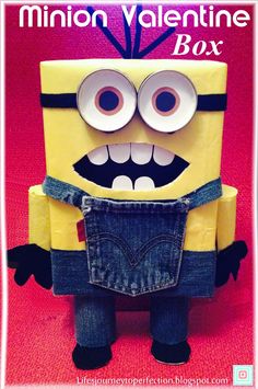 a minion valentine box made out of jeans