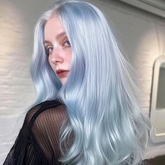 Light Blue Blonde Hair, Blue Hair On Pale Skin, Pale Blue Hair Color, Silver Blue Hair Color, Ice Blue Hair Color, Blue Hair Pale Skin, Baby Blue Hair Color