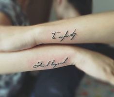 two people with matching tattoos on their arms that say, to anything and all beyond