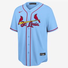 The MLB St. Louis Cardinals Jersey helps deliver a comfortable fit with its polyester material. It features team details to add authenticity to your look on game day. Blue Baseball Jersey With Team Logo For Sports, Nike Team Spirit Baseball Jersey With Team Logo, Nike Team Jersey With Logo, Nike Team Spirit Baseball Jersey For Fan Gear, Nike Baseball Jersey With Team Logo For Fans, Nike Baseball Jersey For Team Spirit, Nike Baseball Jersey For Fan Gear With Team Spirit, Nike Collegiate Jersey With Team Logo, Nike Game Day Baseball Jersey