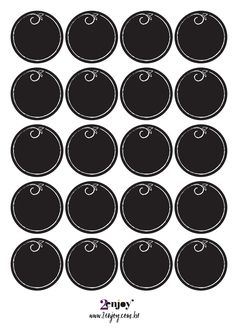 black and white circle labels with the word's name on them, all in different sizes