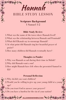 a pink poster with the words hannah bible study lesson