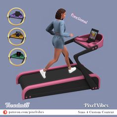 a woman is running on a treadmill with her laptop and other items around her