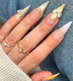 Cute Stiletto Nails Designs, Butterfly Nails Acrylics, Cute Stiletto Nails, Butterflies Nails Acrylics, Latest Nail Designs, Butterfly Nails, Stylish Nails Designs, Stiletto Nails Designs, Nails And Hair