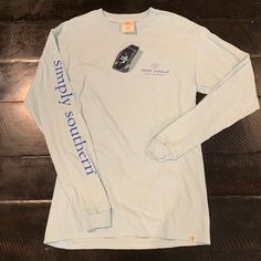 Simply Southern Women’s Long Sleeve Shirt In Size Small. Light Blue And New With The Tags. Light Blue Long Sleeve T-shirt For Spring, Casual Light Blue Long Sleeve T-shirt, Casual Long Sleeve Light Blue T-shirt, Simply Southern Outfits, Simply Southern Shirts, Southern Outfits, Southern Women, Athletic Clothes, Chrismas Gifts