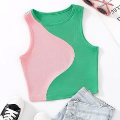 Watermelon Vibes Perfect Crop Top For Summer Tank Tops Outfit, Patchwork Tank Top, Ribbed Knit Tank Top, Saree Wearing Styles, Womens Halter Tops, Cute Preppy Outfits, Knit Tank Top, Top Graphic Tees, Fashion Design Clothes