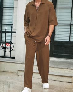 Mens Brown Outfit, Drip Clothes, Corporate Fits, Saved Pins, Retro Shorts, Casual Cardigans, African Men, Straight Trousers, Coffee Brown