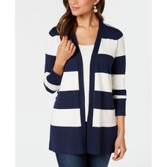 A Classic, Chic Layer For The Entire Year, This Petite Open-Front Cardigan By Charter Club Is Super Accessible With A Vented Hem And Relaxed Fit. Relaxed Fit; Hits At Low Hip; Approx. 27" Long Designed To Fit And Flatter 5'4" And Under Frame Open Neckline And Front; No Closure Vented Hem Rayon/Nylon Machine Washable Imported Web Id: 7768731 Navy Casual Cardigan For Spring, Navy Casual Spring Cardigan, Daytime Dresses, Plus Size Activewear, Classic Chic, Charter Club, Open Front Cardigan, Baby Clothes Shops, Trendy Plus Size