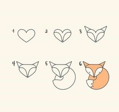 how to draw a cute fox with different shapes and sizes, including the head and tail