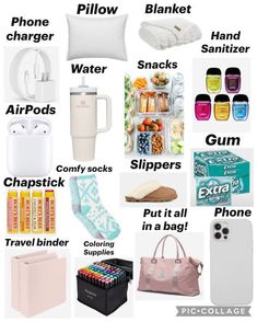 the contents of a travel bag are shown in this graphic above it's caption