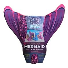 mermaid tail and monofin in purple packaging