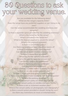 a wedding question card with the words'30 questions to ask your wedding venue '