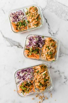 Thai chicken easy meal prep idea Pancakes Without Milk, Thai Chicken Recipes, Homemade Peanut Sauce, Pre Made Meals, Blt Salad, Chicken Bowls, Healthy Lunch Snacks