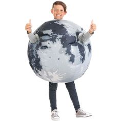 The Fun Costumes Kid's Inflatable Moon Costume SuitThis Kid's Inflatable Moon Costume lets your little one become one of the most iconic figures in the night's sky. It has the landscape of the Moon's surface printed on the exterior. And it features airtight holes for the head, arms, and legs to make orbiting around any event easy! The costume comes with a windbreaker style suit that inflates with the included fan. The battery pack for blow up costume has a switch that will allow it to inflate in Moon Costume Diy, Funny Kid Costumes, Space Costumes, Kids Globe, Moon Costume, Theme Nights, Fun Costumes, Astronaut Costume, Grey Gloves