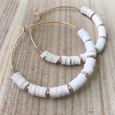 Polymer Clay Beaded Hoop Earrings, Diy Heishi Bead Hoop Earrings, Clay Bead Earing Ideas, Clay Bead Jewelry Ideas, Make Clay Beads