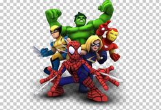 the avengers and spider - man cartoon characters, others with their arms in the air