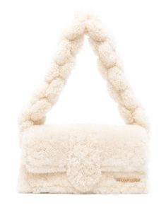 Jacquemus Le Bambidou Shearling Shoulder Bag - Farfetch Jacquemus Bag, White Crossbody Bag, Womens Designer Bags, Top Handle Handbags, Bags Designer Fashion, Ivory White, Metallic Logo, White Bag, Luxury Handbags