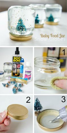 the steps to make baby food jar snow globes