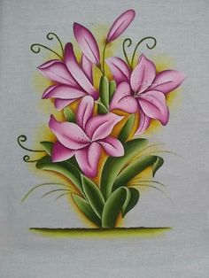 a painting of pink flowers on a white background