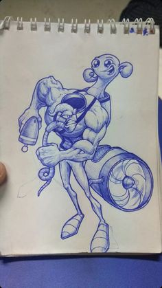 a drawing of a cartoon character holding a barbell