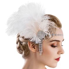 Season:All Seasons; What's in the box:Headband; Types:Flapper Headband; Holiday:Christmas,Halloween; Style:The Great Gatsby,1920s; Occasion:Christmas Gifts,Halloween,Wedding; Material:Feather; Age Group:Adults; Pattern:Feathers; Listing Date:09/25/2023 Estilo Charleston, Great Gatsby Hairstyles, Great Gatsby Headpiece, Gatsby Accessories, Gatsby Hair, 1920s Headband, Flapper Headpiece, Gatsby Headpiece, Gatsby Headband