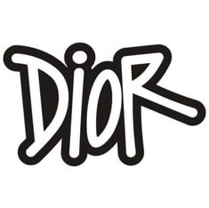 the word dior written in black and white ink on a white background with an arrow