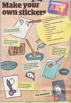 a poster with instructions on how to make your own stickers for the arts and crafts room