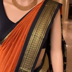 South Indian Saree, Saree Orange, Indian Saree Wedding, Saree Blouse Styles, Kanjivaram Sarees Silk, Saree Wearing, Saree Wearing Styles, Simple Saree Designs, Bridal Lehenga Collection