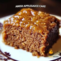 Get ready to savor the warm, cozy flavors of Amish Applesauce Cake—a delightful treat that's perfect for any occasion! 🥧🍏✨ 

Ingredients:
- 1 ½ cups all-purpose flour
- 1 tsp baking soda
- ½ tsp baking powder
- 1 tsp cinnamon
- ½ tsp nutmeg
- ½ cup applesauce
- ½ cup granulated sugar

Directions:
1. Preheat your oven to 350°F (175°C) and grease a cake pan, dusting it with a bit of flour to prevent sticking.
2. In a large mixing bowl, combine the all-purpose flour, baking soda, baking powder, ...