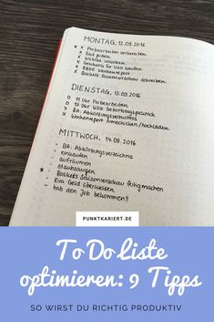 an open notebook with the title to do list optimien 9 tips