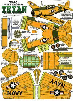 the paper model of an airplane is shown in yellow and green colors, with stars on it