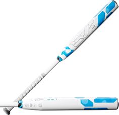 a baseball bat with blue and white designs on it