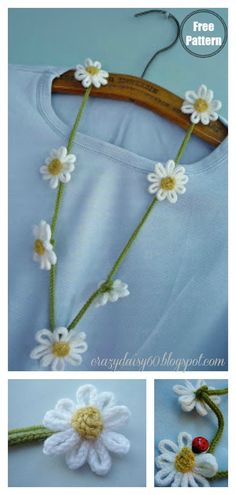 crochet daisy flower necklace pattern for beginners to make it look like they are wearing