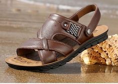 Brown Slippers For Outdoor Summer Use, Brown Outdoor Slippers For Summer, Brown Summer Outdoor Slippers, Mens Beach Shoes, Mens Leather Sandals, Sandals Beach, Slippers Shoes, Sandals Slippers, Beach Slippers