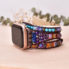 Product Type: Unique Wrap Bracelet Watch Strap Natural Stone Vegan Smartwatch Band Material: natural stone, crystal, jasper, hematite Making Technics: Full Handmade Size: 3 strap lengths available Product condition:  100% New and Exquisite Quality Custom Service: Accept, please contact us for details before you place order. Thanks. Watch Band Bracelet, Rope Wrapped, 38mm Apple Watch Band, Weaving Projects, Band Bracelet, Stone Crystal, Apple Watch Band, Pricing Jewelry, Watch Strap