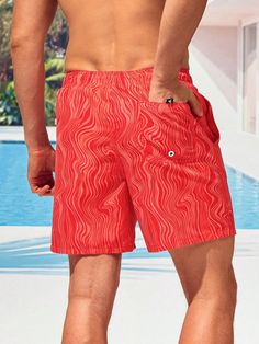 Elevate your beach style with our Striped Patched Waist Swim Trunks. These trunks offer a perfect blend of classic sophistication and contemporary design. The striped pattern adds a touch of timeless charm, while the patched waist detail adds a modern twist. Features: Pattern Type: All Over Print Details: Patched, Drawstring Type: Bottoms Bottom Type: Shorts Fabric: Non-Stretch Care Instructions: Machine wash, do not dry clean Body: Lined Lining: 100% Polyester Size Chart (Inches): Size US Hip S Striped Swim Trunks With Elastic Waistband For Summer, Striped Bottoms With Pockets For Beach Season, Striped Bottoms With Built-in Shorts For Poolside, Casual Striped Swim Trunks With Elastic Waistband, Striped Beachwear Bottoms For Summer, Striped Swim Trunks With Elastic Waistband For Beach, Red Beachwear Swim Trunks With Elastic Waistband, Striped Summer Beachwear Bottoms, Summer Pool Bottoms With Pockets