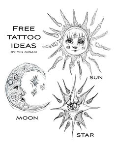 Sun tattoo, moon tattoo, star tattoo, simple tattoo, tattoo ideas, moon art, sun art, moon illustration, sun illustration, эскизы для тату, солнце тату, луна тату, звёзды тату, звезда тату, стилизованное солнце, стилизованная луна, стилизованная звезда Free Tattoo Ideas, Illusion Tattoos, Optical Illusion Tattoos, Sun And Moon Tattoo, Funky Tattoos, Cute Little Tattoos, Tattoo Style Drawings, Tattoo Design Book